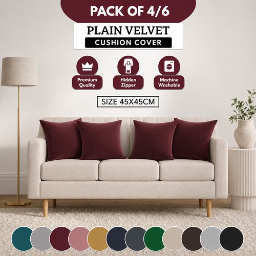 Plain velvet cushion cover - 4, &